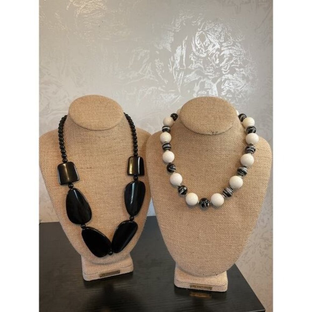 Vintage Chunky Black & White Beaded Statement Necklaces